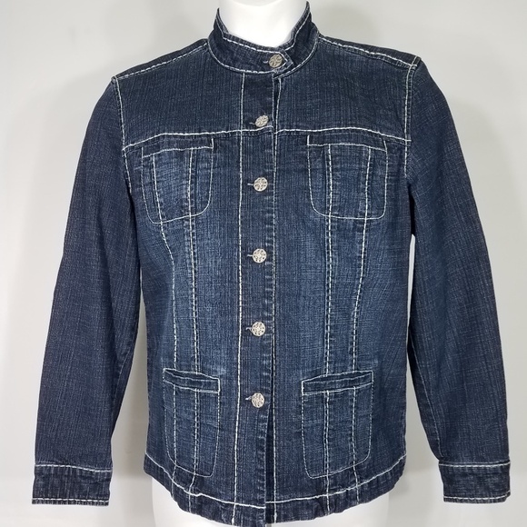 Denim jacket white stitching ladies Medium - Picture 1 of 6